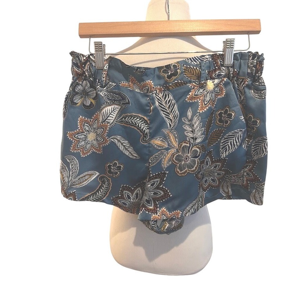 Etam Womens Teal Floral Paisley Elastic Waist Shorts‎ Size Medium M Boho Summer